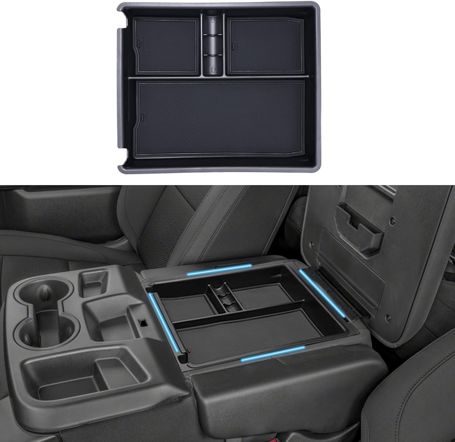 Center Console Organizer Tray Compatible with 2019-2026 Silverado/Sierra 1500 and 2020-2026 2500HD 3500HD Accessories Armrest Storage Box (Only for Split Bench Seat)