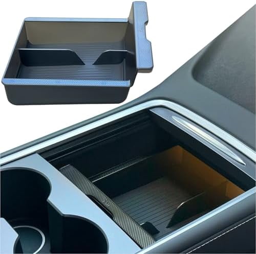 Center Console Organizer Tray For Tesla Model 3 & Y (2020-2024) - Sliding Double Layer Storage With Cup Holder, White