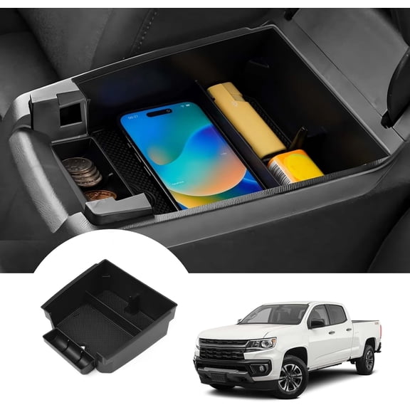 Car Center Console suitable for 2023-2026 Chevy Colorado GMC Canyon, Armrest Storage Box Insert Tray with Anti-Slip Mats