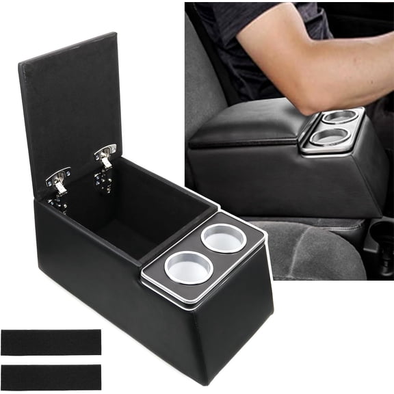 Center Console Organizer with Cup Holder & Padded Top Lid fit for Truck & Car & Van& Bench Consoles Central Armrest Box Back Seat Storage Box