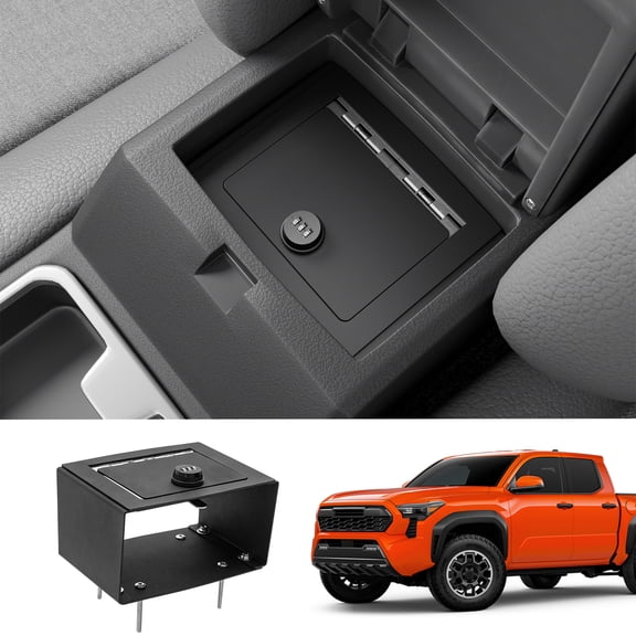 Center Console Safe Lock Box Compatible with 2024 2025 2026 Toyota Tacoma Armrest Security Organizer Center Console Safe Vault Lockbox 3 Digit Combination Lock with Key for Tacoma Accessories