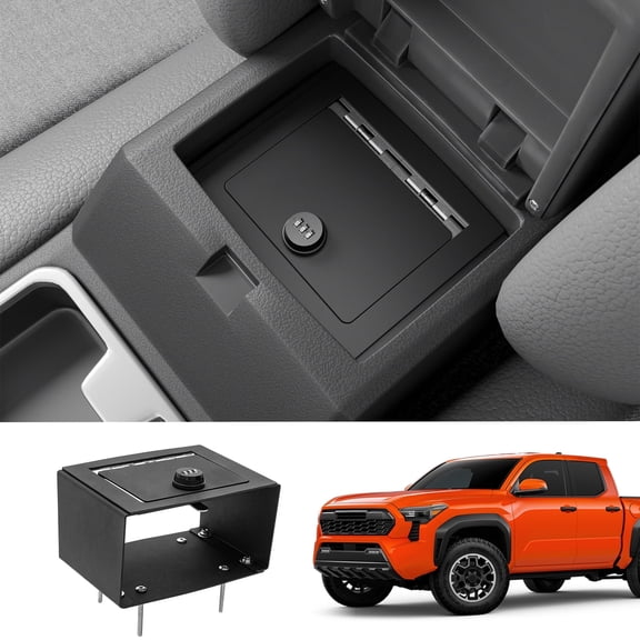 Bomely Center Console Safe Lock Box Compatible with 2024 2025 2026 Toyota Tacoma Armrest Security Organizer Center Console Safe Vault Lockbox 3 Digit Combination Lock with Key for Tacoma Accessories