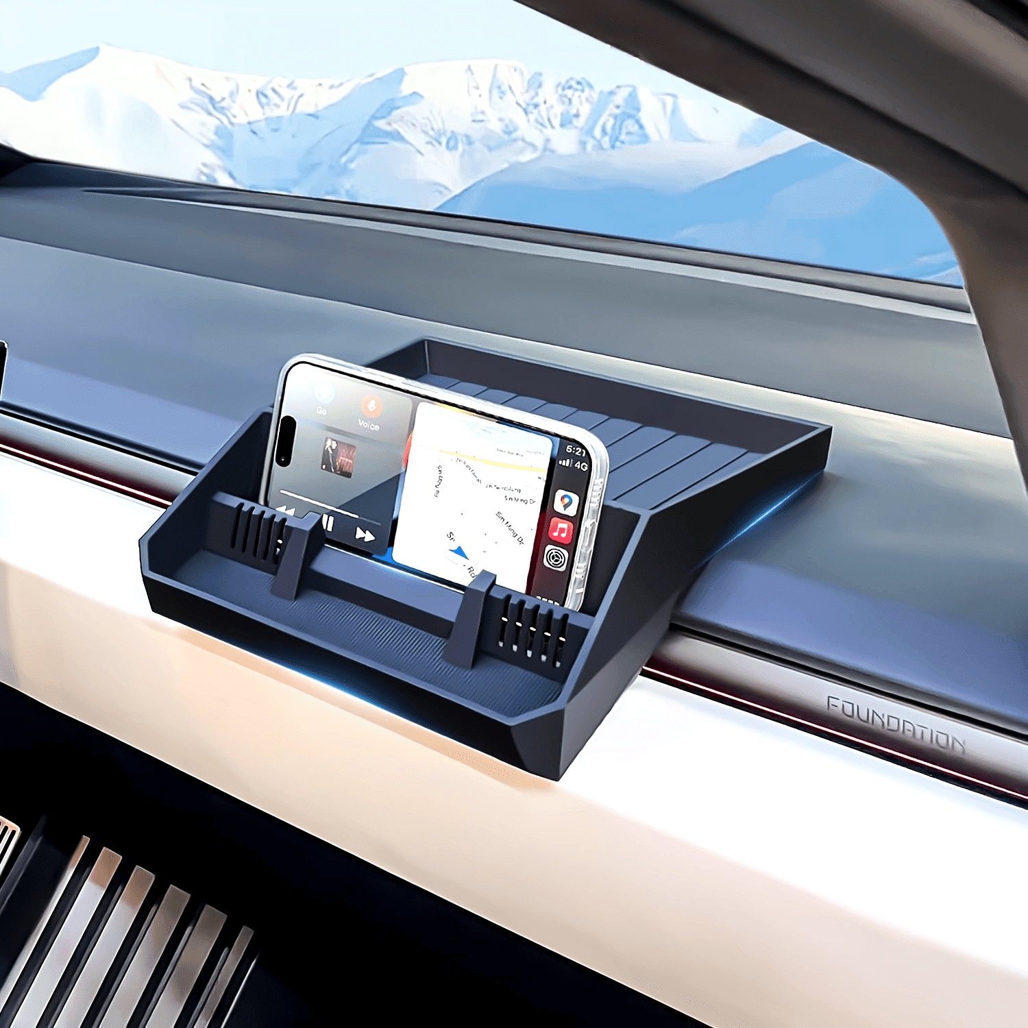 Center Console Silicone Tray - Non-Slip Dash Mat w/ Phone Stand Cutout ...