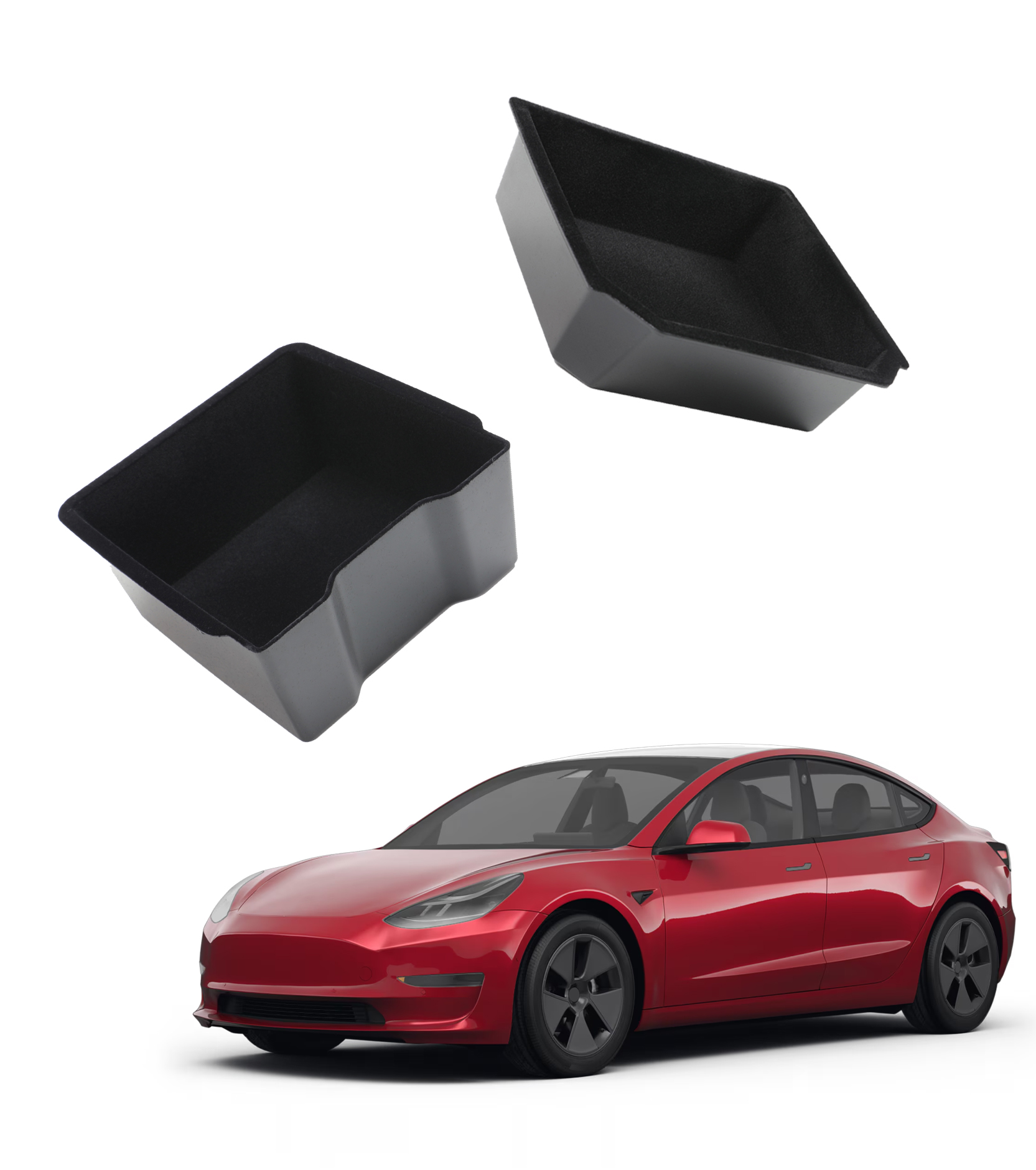 Center Console Tray Organizer Replacement For 2025-2026 Tesla Model Y Juniper Front and Rear 2Pcs Automotive Car Organizers Storage Flocking