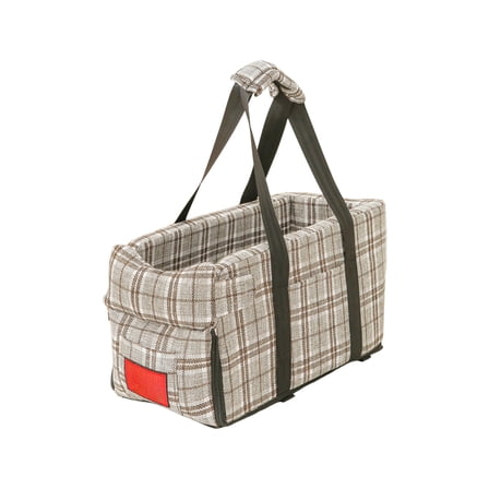 Center Console Waterproof Pet Car Seat, Puppy Carseat for Small Dogs, Pet Booster Seat with Washable Cushion and Clip-on Leash Cute Plaid Gray