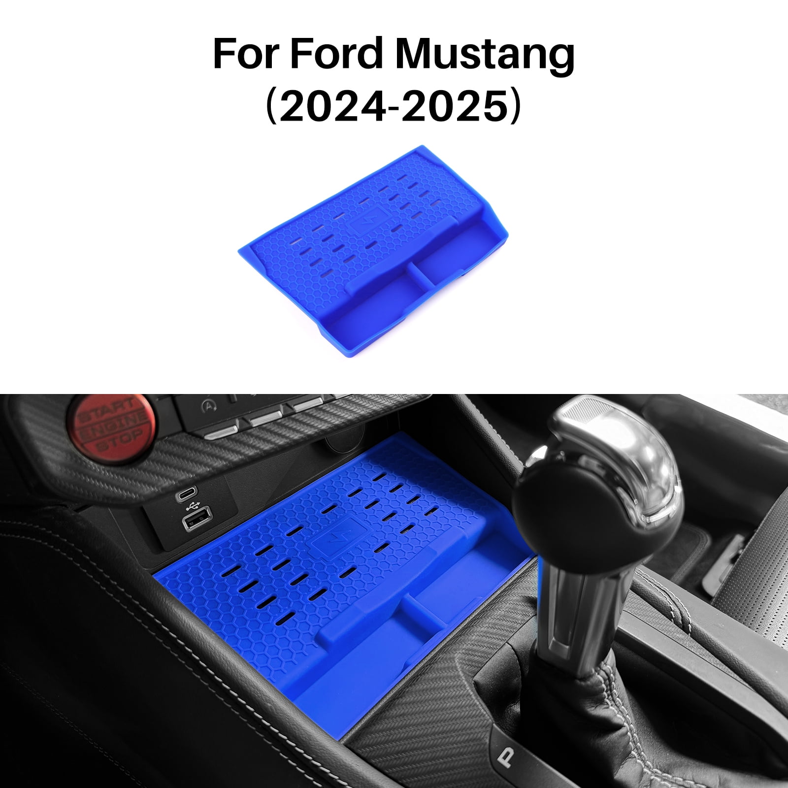 Center Console Wireless Charging Silicone Protective Mat for 2024-2025 Ford Mustang Car Interior Accessories, Blue