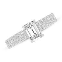 Center Emerald Cut Lab Grown Diamond Bridal Engagement Ring Set in 14K White Gold - 1.50 CTW | E-F | VS1-VS2 (Ring Size: 4.5)