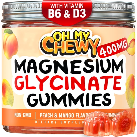 Center-Filled Magnesium Glycinate Gummies 400MG - High Absorption for Kids, Teens & Adults - Supplement for Sleep, Calm & Muscle Relaxation with B6 & D3 - Gluten Free & Vegan Friendly - 120 Count