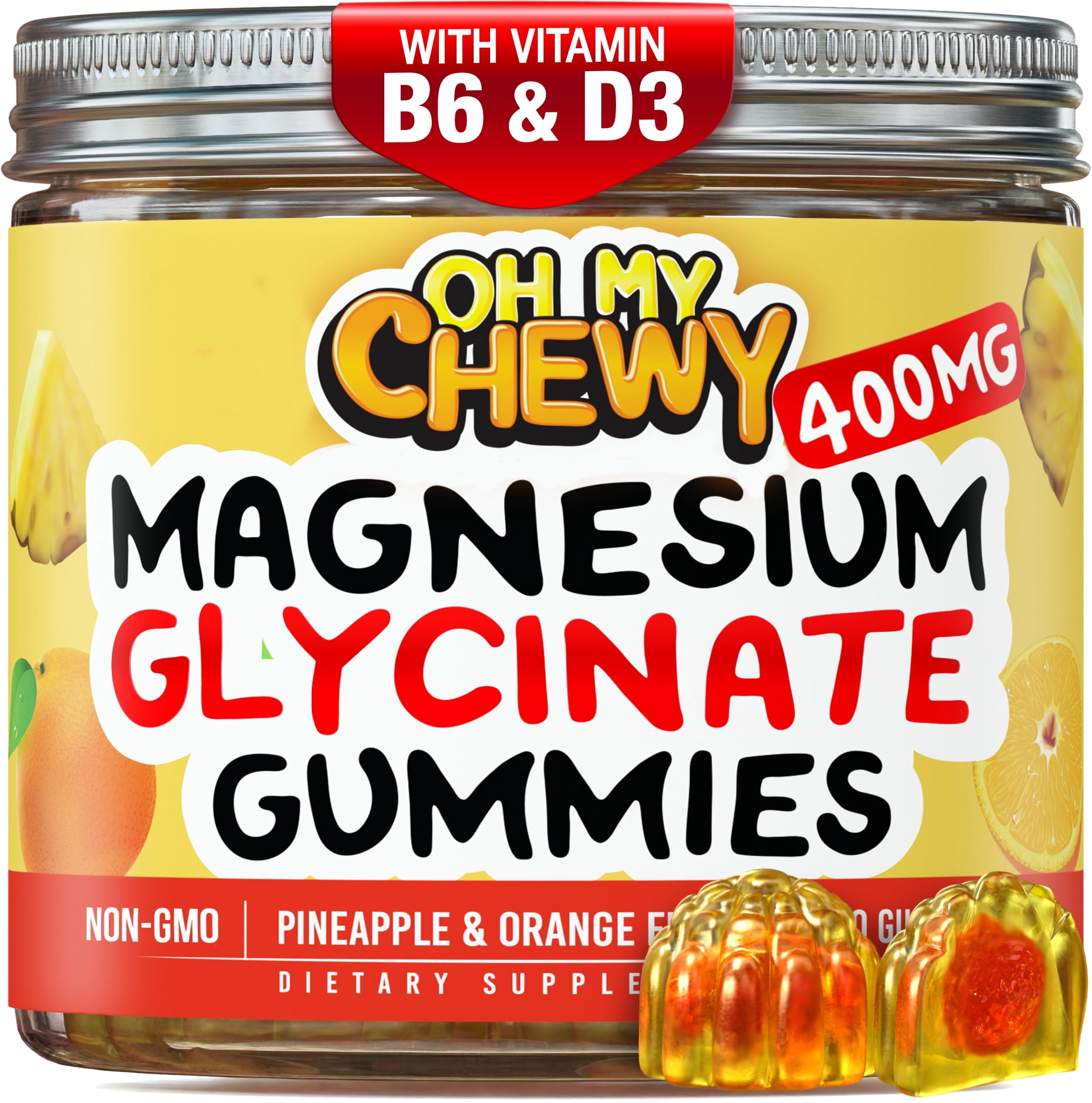 Center-Filled Magnesium Glycinate Gummies 400MG - High Absorption for Kids, Teens & Adults - Supplement for Sleep, Calm & Muscle Relaxation with B6 & D3 - Gluten Free & Vegan Friendly - 60 Count
