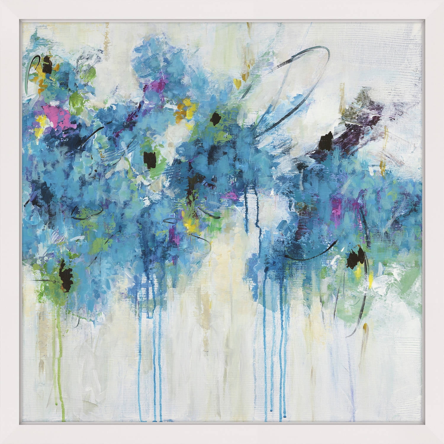 Blue and Multicolor Abstract Canvas Print in White Frame