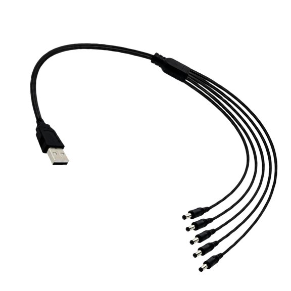 Center-Positive USB Power Splitter Cord with DC5521 Male Outputs, PVC Insulation, and a Branched Cable Construction