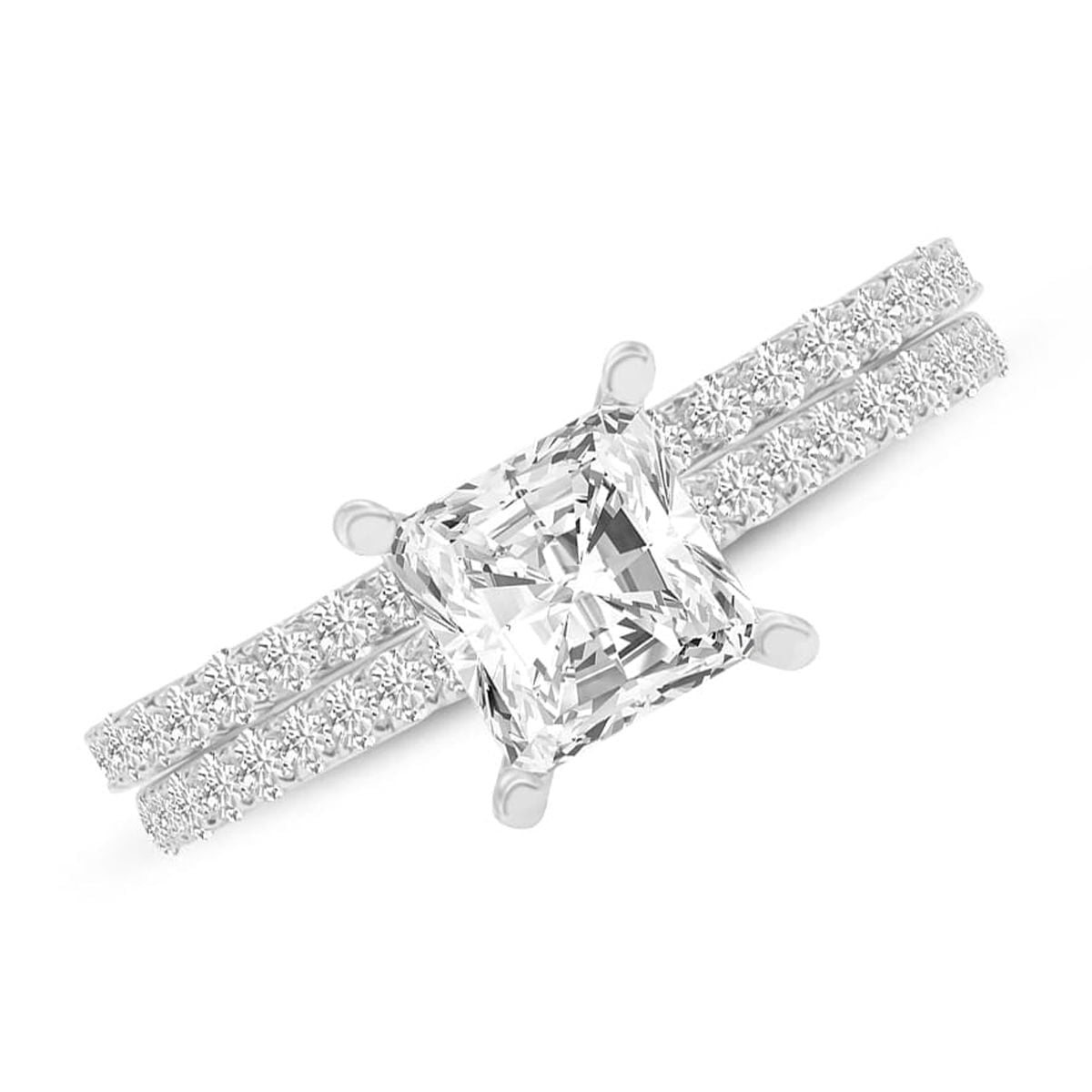 Center Princess Cut Lab Grown Diamond Bridal Engagement Ring Set in 14K ...