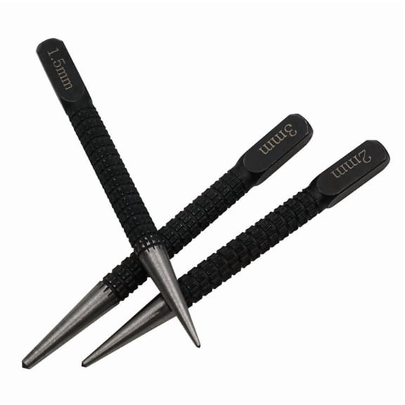 Center Punch Set 3-Pack 1.5mm 2mm 3mm Black Cylindrical Nail Punch Tool