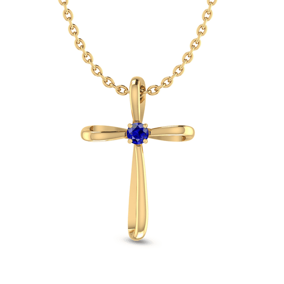 Center Stone Blue Sapphire Gold Plated Cross Pendant Engagement Gift For Cousin || Ali Baba Jewellery