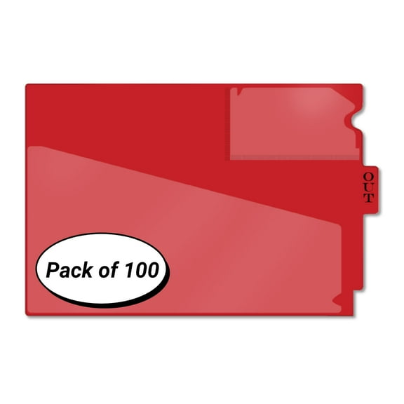 Center Tab Vinyl Out Guides for File Organization, Diagonal Cut Front Document Pocket with Top Charge Slip Holder, Plastic File Folder Letter Size 9 x 13.25 Inches, Red