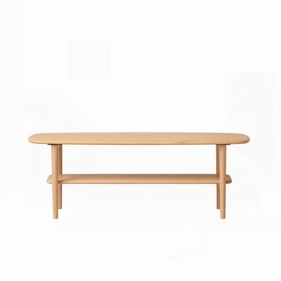 Center Table Low Table - 100% Solid North American Oak, 120x40x42 cm, Sturdy with H-Shape for Durability and Storage Shelf