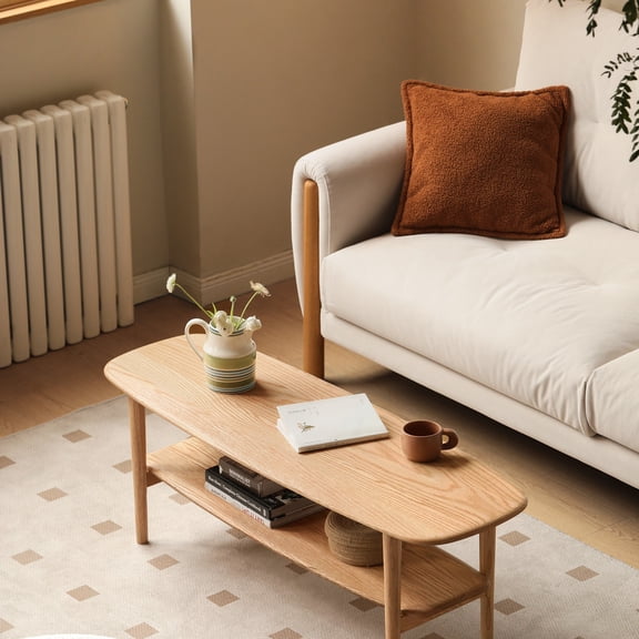 Center Table Low Table 100% Solid Wood Top Plate Desk Coffee Table Width 100 X Depth 40 X Height 42 Cm Study Desk Work from Home Easy To Assemble Wood with Storage Shelf, Writing Desk (Oak)