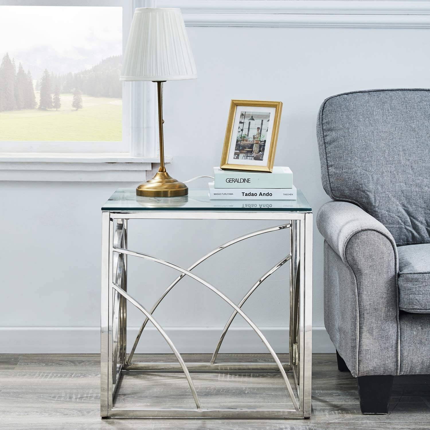 Silver square side table discount
