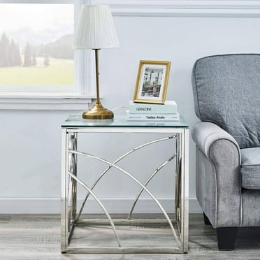 Center Table Small Square Silver Glass Coffee End Table for Small Spaces End Side Table