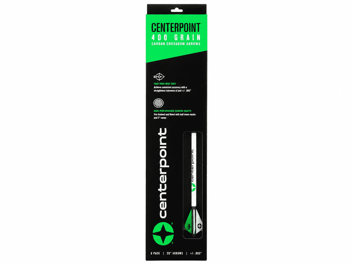 CenterPoint, Carbon Crossbow Arrows, 20 inch, 400-grain, 6pk