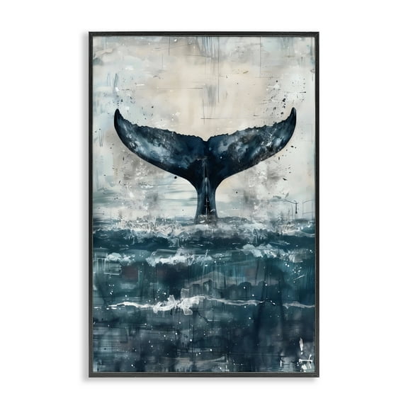 Stupell Industries Centered Distressed Whale Tail Black Framed Giclee Art, design by LSR Design Studio, 18 x 12