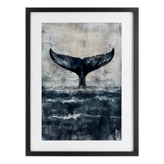 Stupell Industries Centered Distressed Whale Tail Black Framed Print Under Glass, design by LSR Design Studio, 23 x 17