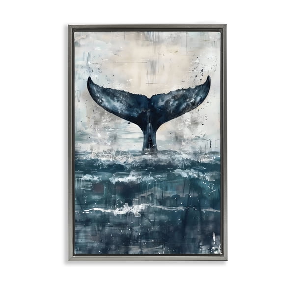 Stupell Industries Centered Distressed Whale Tail Gray Framed Floater Canvas Wall Art, design by LSR Design Studio, 25 x 17