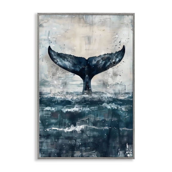 Stupell Industries Centered Distressed Whale Tail Gray Framed Giclee Art, design by LSR Design Studio, 30 x 20