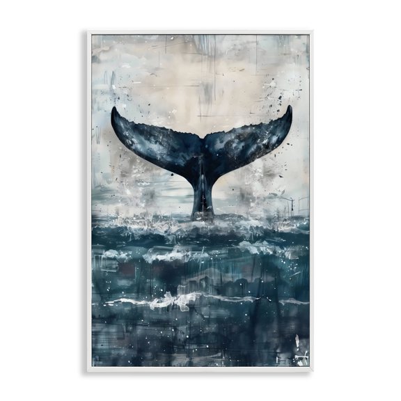 Stupell Industries Industrial Centered Distressed Whale Tail White Framed Giclee Art, 20 x 30, by LSR Design Studio