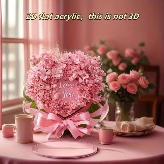 Centerpieces for Tables Valentine Flower Bouquet Decoration, Valentine's Day Accessories, Boho Valentines Decor Romantic 2D Flat Ornament(1PCS)