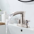 thumbnail image 1 of Sunrinx 4'' Centerset Bathroom Faucet 2-Handle Waterfall Faucet with 360° Swivel Spout, Brushed Nickel, Lead-Free Plastic, Pop-Up Drain, 1 of 10