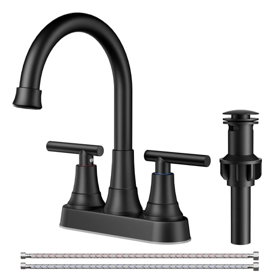 TVOFEK Bathroom Faucet 4 inch, Matte Black Bathroom Sink Faucets fit 2 or 3 Holes with Pop up Drain and cUPC Hoses for Vanity RV Restroom Laundry