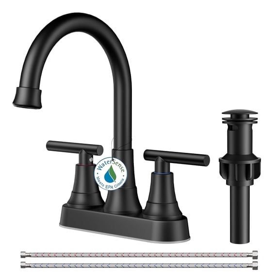 TVOFEK 4 inch Centerset Bathroom Faucet 2 or 3 Hole with Pop up Drain and cUPC Hose, 2-Handle Matte Black Vanity Faucets for Restroom RV Bar