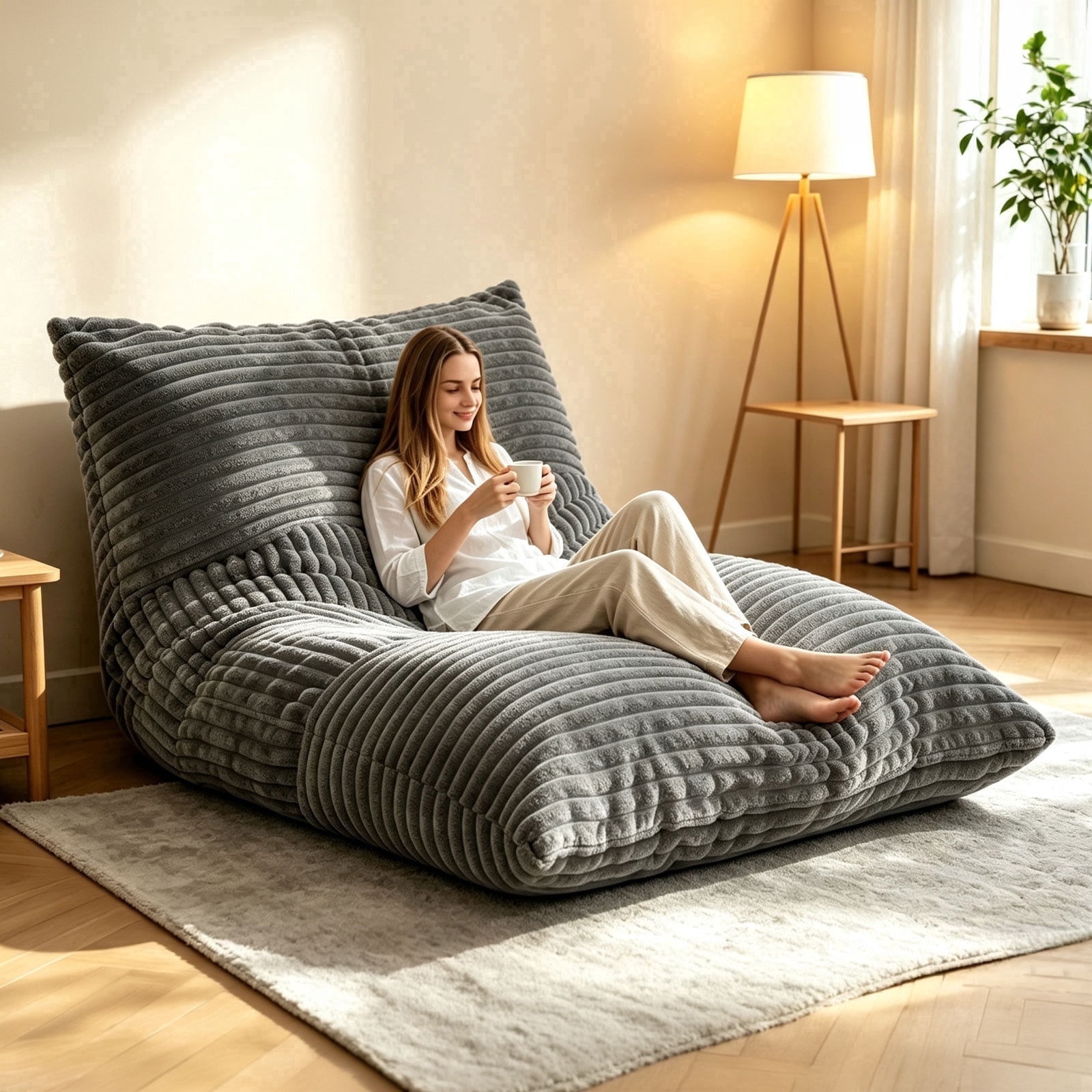 Centilab 3 in 1 Bean Bag Chairs, Adult Giant Floor Cushion, Convertible Bean Bag Beds with Machine Washable Cover for Living Room Bedroom Lounge, Gray