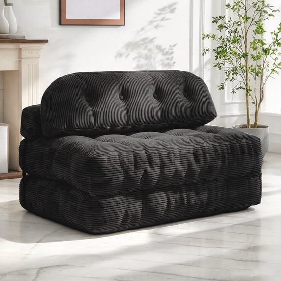 Centilab 52" Folding Sofa Bed, Convertible Sleeper Chair Couch with Pillow, Foldable Futon Mattress with Back Support, Floor Sofa Bed for Living Room Bedroom, Double, Black
