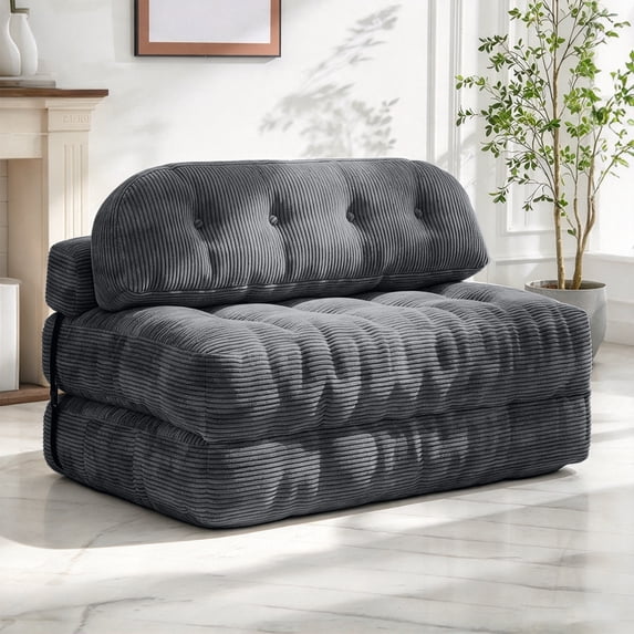 Centilab 52" Folding Sofa Bed, Convertible Sleeper Chair Couch with Pillow, Foldable Futon Mattress with Back Support, Floor Sofa Bed for Living Room Bedroom, Double, Gray
