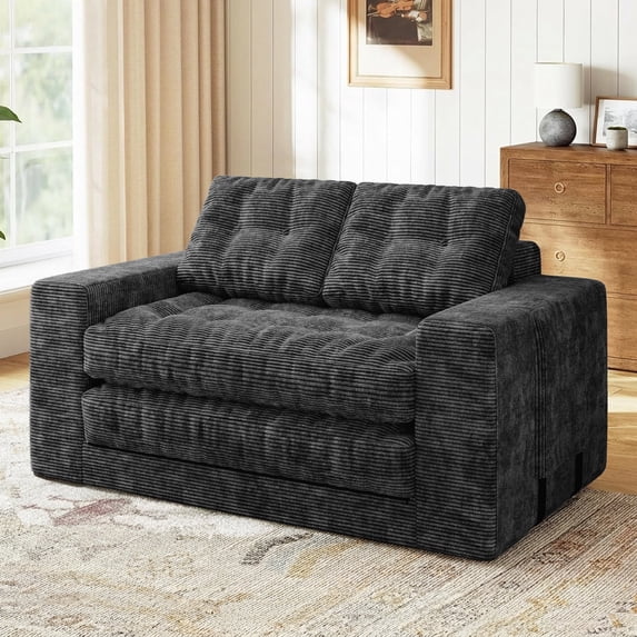 Centilab Folding Sofa Bed, Convertible Sleeper Couch, 3 in 1 Loveseat Sofa with Pillows, Pull Out Floor Couch for Living Room Bedroom Lounge, Black