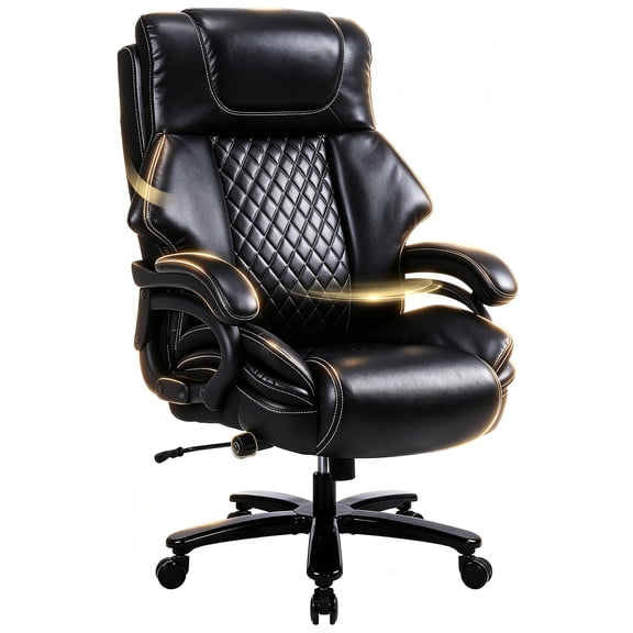 Centilab 650LB Capacity Big and Tall Office Chair, Ergonomic Executive Computer Chair with Adjustable Lumbar Support, Extra Wide Padded Leather Desk Chair with Quiet Rubber Casters for Home Office