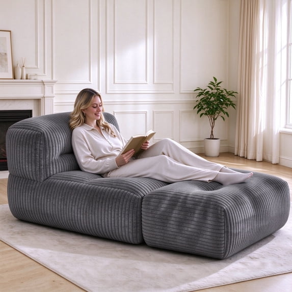 Centilab Big Bean Bag Chairs, Adults Bean Bag Lounger Sofa with Memory Foam Filled, Bean Bag Couch for Living Room Bedroom Lounge, Ergonomic Support, Gray