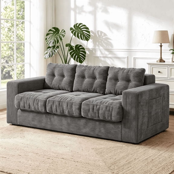 Centilab Cloud 3-Seat Boneless Loveseat Sofa for Adults, Upholstered Bean Bag Couch with Tufted Cushion and Throw Pillows, Sofa in A Box, No Assembly Required for Living Room Apartment Bedroom, Grey