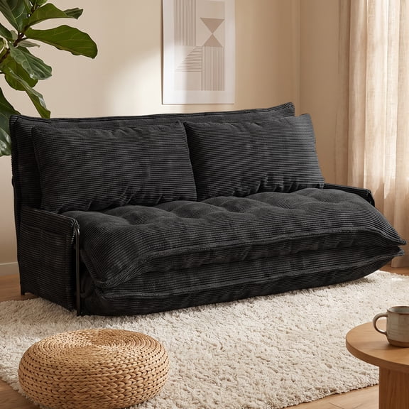 Centilab Convertible Folding Sofa Bed with 2 Pillows, 5 Position Adjustable Loveseat Sleeper Sofa with Armrest, Multi Functional Lounge Couch for Living Room Bedroom, Black