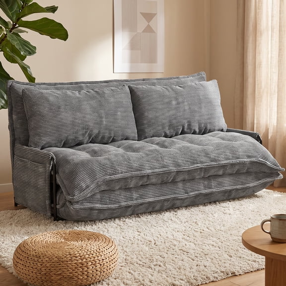 Centilab Convertible Folding Sofa Bed with 2 Pillows, 5 Position Adjustable Loveseat Sleeper Sofa with Armrest, Multi Functional Lounge Couch for Living Room Bedroom, Gray