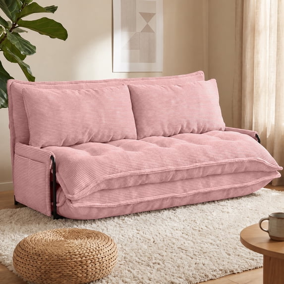 Centilab Convertible Folding Sofa Bed with 2 Pillows, 5 Position Adjustable Loveseat Sleeper Sofa with Armrest, Multi Functional Lounge Couch for Living Room Bedroom, Pink