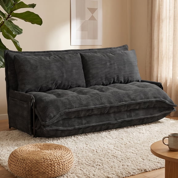 Centilab Convertible Folding Sofa Bed with 2 Pillows, 5 Position Adjustable Loveseat Sleeper Sofa with Armrest, Multi Functional Lounge Couch for Living Room Bedroom, Black