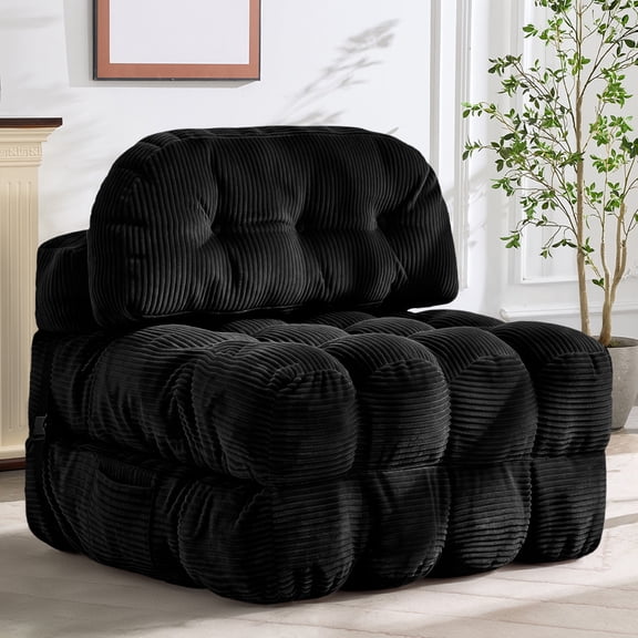 Centilab Folding Sofa Bed, Convertible Sleeper Chair with Pillow, Foldable Floor Sofa Couch, Portable Futon Mattress with Back Support for Living Room Bedroom Guest Room, Single Black