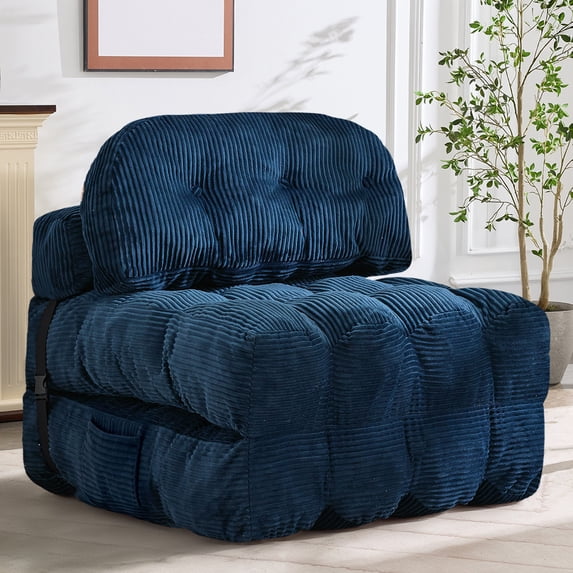 Centilab Folding Sofa Bed, Convertible Sleeper Chair with Pillow, Foldable Floor Sofa Couch, Portable Futon Mattress with Back Support for Living Room Bedroom Guest Room, Single Darkblue