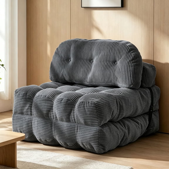 Centilab Folding Sofa Bed, Convertible Sleeper Chair with Pillow, Foldable Floor Sofa Couch, Portable Futon Mattress with Back Support for Living Room Bedroom Guest Room, Single Gray