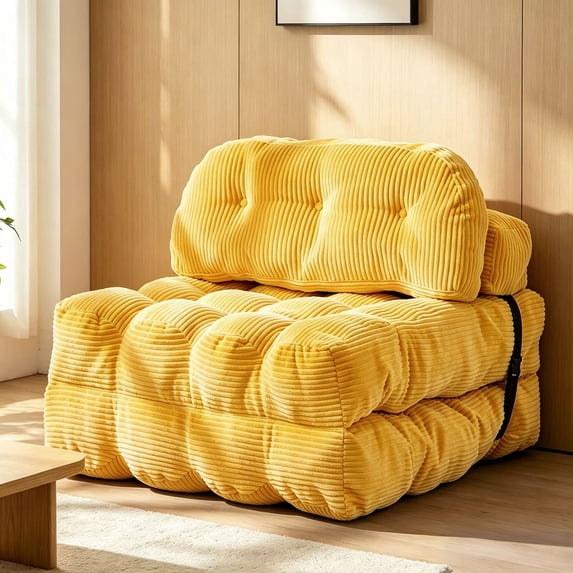 Centilab Folding Sofa Bed, Convertible Sleeper Chair with Pillow, Foldable Floor Sofa Couch, Portable Futon Mattress with Back Support for Living Room Bedroom Guest Room, Single Yellow