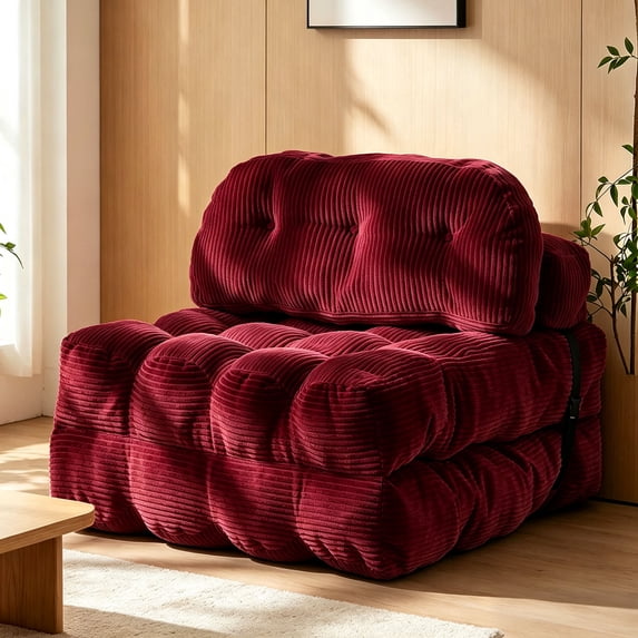 Centilab Folding Sofa Bed, Convertible Sleeper Chair with Pillow, Foldable Floor Sofa Couch, Portable Futon Mattress with Back Support for Living Room Bedroom Guest Room, Single Red