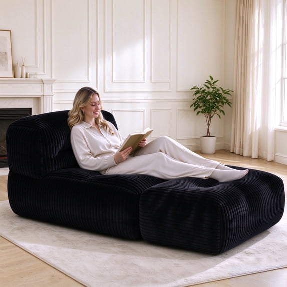 Centilab Big Bean Bag Chairs, Adults Bean Bag Lounger Sofa with Memory Foam Filled, Bean Bag Couch for Living Room Bedroom Lounge, Ergonomic Support, Black